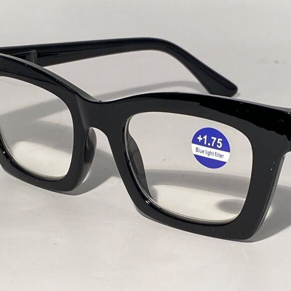 1288 Gretchen Reading Glasses 1.75 Square Black Frames NWT - Picture 7 of 8